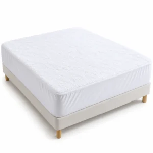 Protège-matelas imperméable blanc modèle Lavande Litex ajusté sur un matelas et sommier tapissier