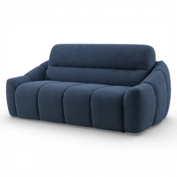 Canapé convertible Nuvola de la marque Il Benessere en tissu bleu avec assise et dossier capitonnés.
