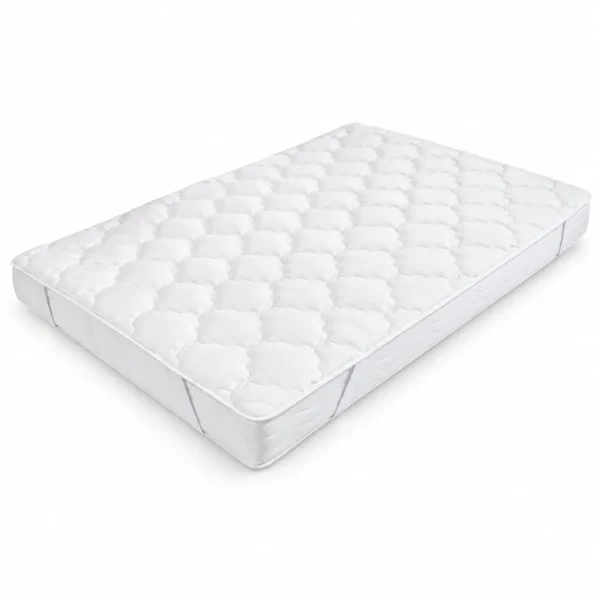 Surmatelas fibre blanc 500 g/m² avec tissu coton sur fond blanc